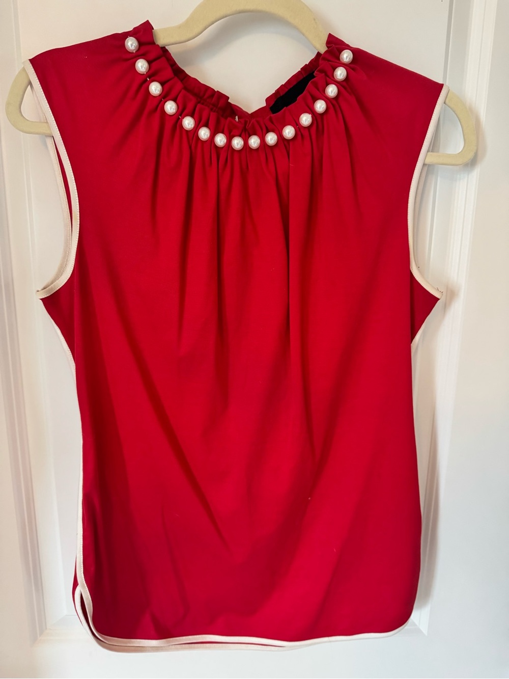 Dolce & Gabbana Red Pearl-Embellished Sleeveless Camisole